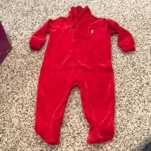 Ralph Lauren red velvet footie